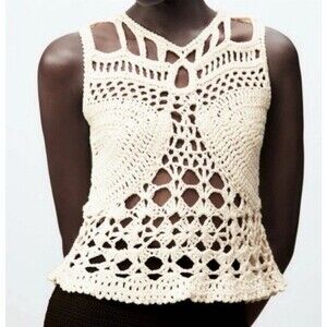 ZARA Crochet Top Tank sleeveless open knit S Limited Edition Bloggers Fave